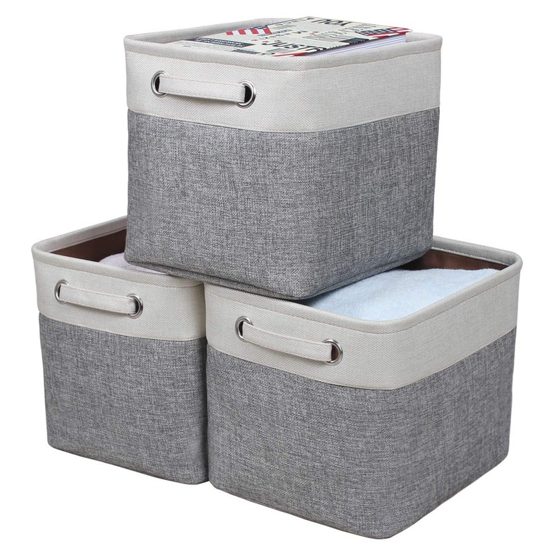 Kntiwiwo Foldable Storage Bin Collapsible Basket 12" x 10" x 9.5" Cube Storage Organizer Bins with Dual Carry Handles for Home Closet Shelves Drawers Organizer, Set of 3, Grey - Image 1